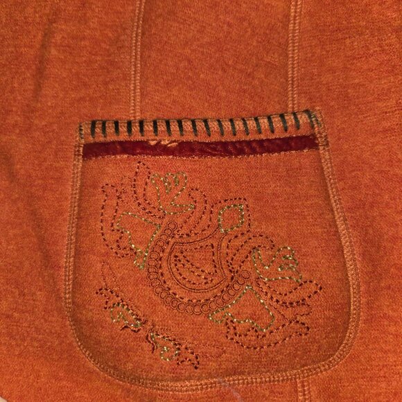 Basler Jeans Orange Viscose Beaded Embroidered Velvet Trimmed Blazer Size 44 - Picture 9 of 12